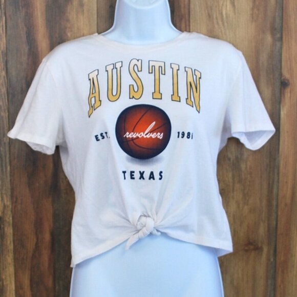 Divided White Cropped Tee Austin Revolvers Tie Front M - Picture 1 of 3